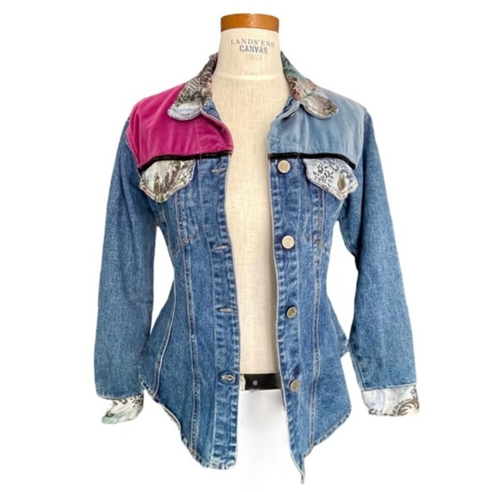 Breaker Denim Button Up Patchwork Jacket SzS Tape… - image 1